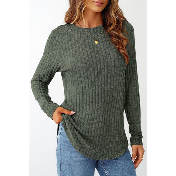 Long Sleeve Women Shirt Crew Neck Tunic Top Lightweight Loose Fit Sweater - Picture 3 of 5